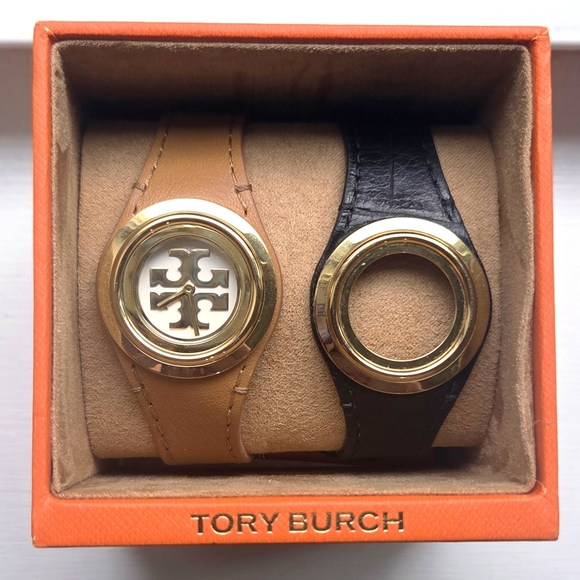 Tory Burch Tan and Black Leather Watches - Picture 1 of 8